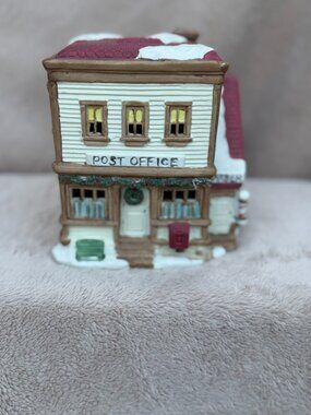 Vintage 1991 Lemax Christmas Village "Small Town Post Office" Light-Up Ceramic B